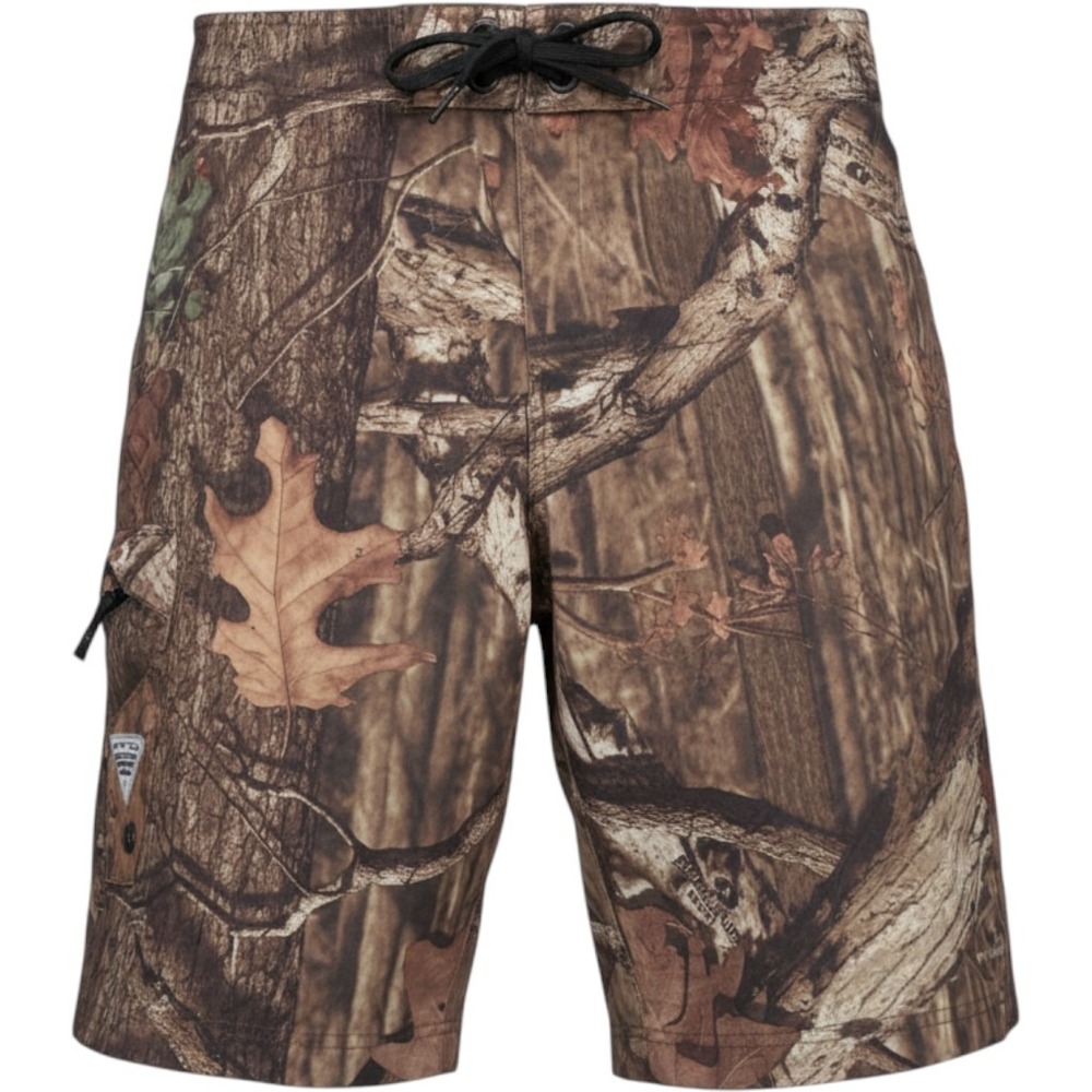 Columbia PFG Board Shorts Mens 38 Brown Mossy Oak Camo Cargo Omni-Shield Outdoor